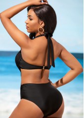 Black Lace Stitching Tie Back One Piece Swimwear