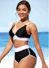 Black High Waisted Contrast Bikini Set