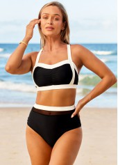 High Waisted Contrast Cross Strap Bikini Set