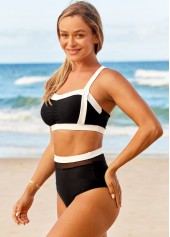 High Waisted Contrast Cross Strap Bikini Set