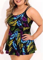 Multi Color Plus Size Leaf Print Tankini Set