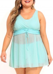 High Waisted Blue Plus Size Drawstring Tankini Set