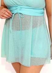 High Waisted Blue Plus Size Drawstring Tankini Set