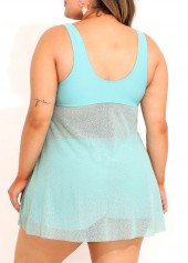 High Waisted Blue Plus Size Drawstring Tankini Set