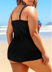 Spaghetti Strap Plus Size Tribal Print Tankini Set