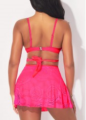 Lace Stitching Hot Pink High Waist Bikini Set