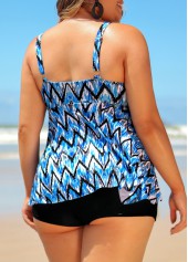 Blue Chevron Print Plus Size Tankini Set