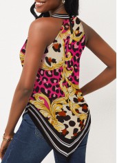 Leopard Rose Red Baroque Print Bib Neck Tank Top