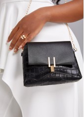 Chains Design Pushlock Black Shoulder Bag