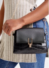 Chains Design Pushlock Black Shoulder Bag