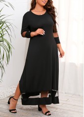Split Black Maxi 3/4 Sleeve Round Neck Dress