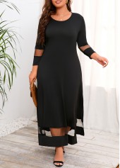 Split Black Maxi 3/4 Sleeve Round Neck Dress