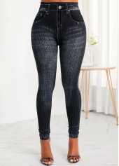 Pocket Skinny Zipper Fly High Waisted Black Jeans