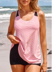 Lace Criss Cross Pink Tankini Top-No Bottom