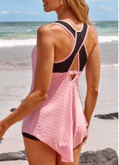 Lace Criss Cross Pink Tankini Top-No Bottom