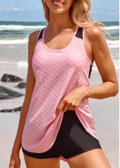 Lace Criss Cross Pink Tankini Top-No Bottom