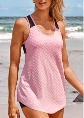 Lace Criss Cross Pink Tankini Top-No Bottom