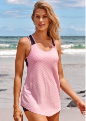 Lace Criss Cross Pink Tankini Top-No Bottom