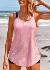 Lace Criss Cross Pink Tankini Top-No Bottom