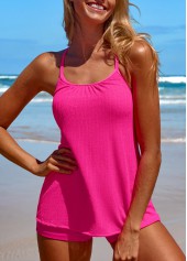 Patchwork Hot Pink Criss Cross Tankini Top-No Bottom
