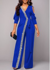 Royal Blue Sequin V Neck Jumpsuit