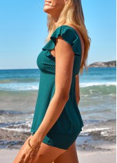 High Waisted Cut Out Turquoise Tankini Set