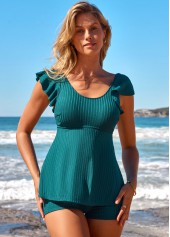 High Waisted Cut Out Turquoise Tankini Set