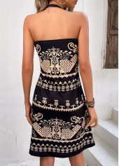 Tribal Print Criss Cross Black Dress