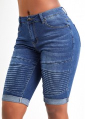 Skinny Dark Blue Pocket Zipper Fly Shorts