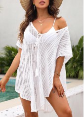 Tie Front Tassel White Cover Up