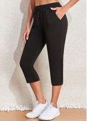 Drawastring Pocket Black Regular High Waisted Pants
