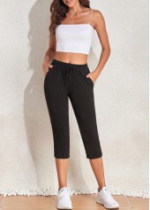 Drawastring Pocket Black Regular High Waisted Pants