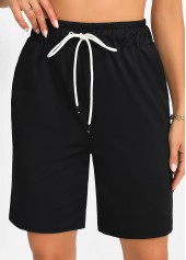Black Regular Drawastring High Waisted Pocket Shorts