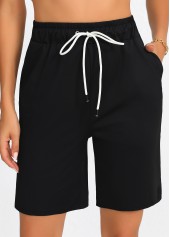 Black Regular Drawastring High Waisted Pocket Shorts