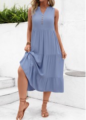 Dusty Blue A Line Button Dress