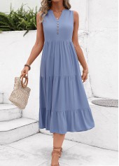 Dusty Blue A Line Button Dress
