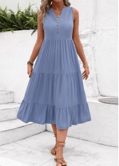 Dusty Blue A Line Button Dress
