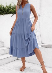 Dusty Blue A Line Button Dress
