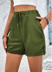 Olive Green Drawastring High Waisted Pocket Shorts
