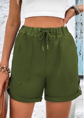 Olive Green Drawastring High Waisted Pocket Shorts