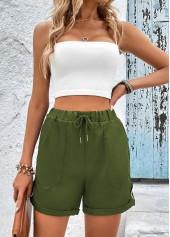 Olive Green Drawastring High Waisted Pocket Shorts