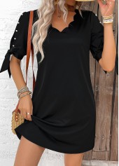 V Neck Pearl Black Short A Line Dress