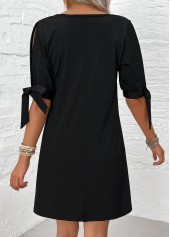 V Neck Pearl Black Short A Line Dress