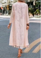 Floral Print Pink Maxi Long Sleeve Dress and Cardigan