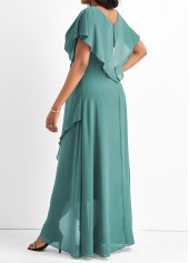 Lace Turquoise Short Sleeve V Neck Maxi Dress