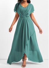 Lace Turquoise Short Sleeve V Neck Maxi Dress