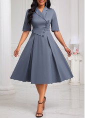 Dusty Blue Lapel Half Sleeve Asymmetry Dress