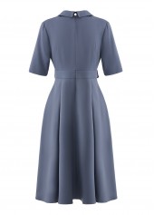 Dusty Blue Lapel Half Sleeve Asymmetry Dress