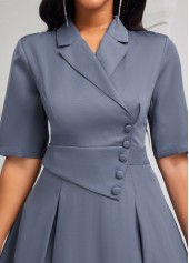 Dusty Blue Lapel Half Sleeve Asymmetry Dress