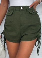 Button Fly Pocket Olive Green Regular Shorts